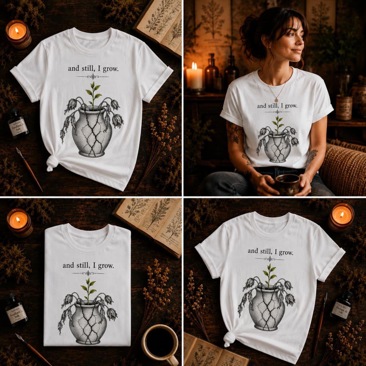 And Still, I Grow Tee | botanical resilience graphic tee product image