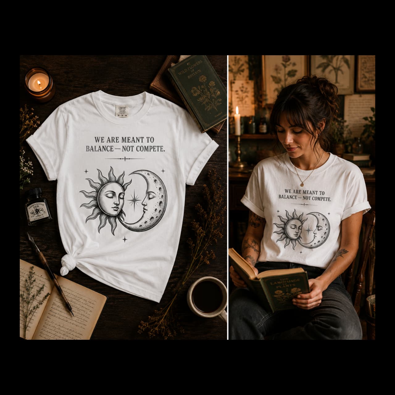 Sun and Moon Balance Tee | Celestial Astrology Illustration, Inspirational Quote product image